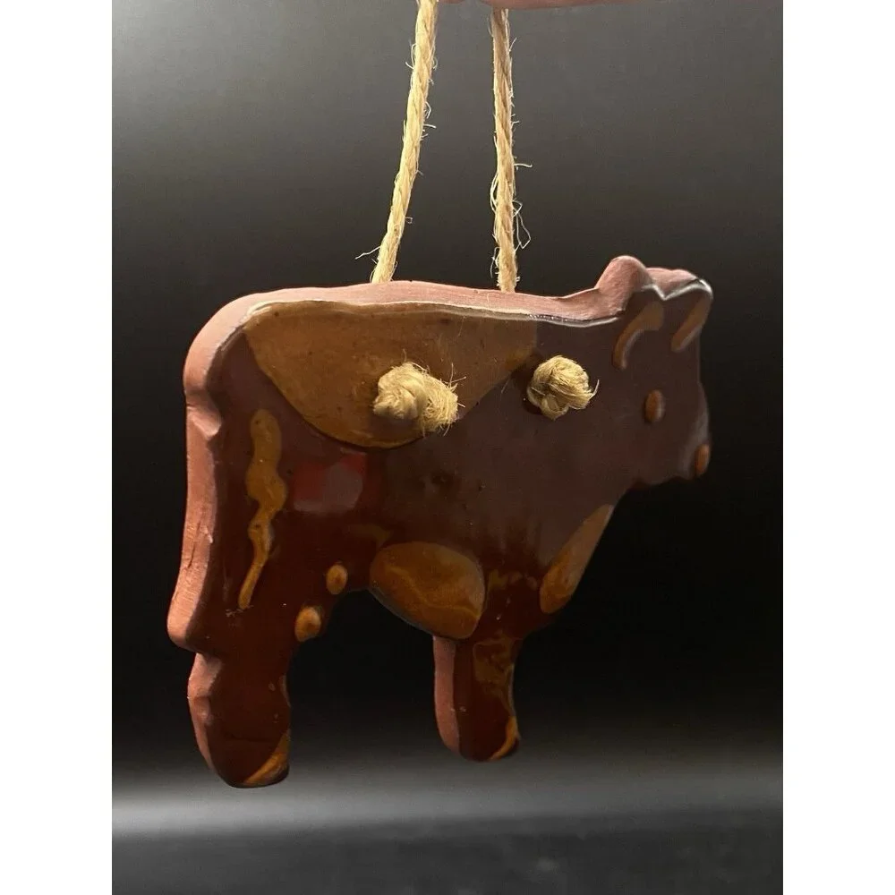 Foltz Pottery Cow Ornament Redware Vintage
